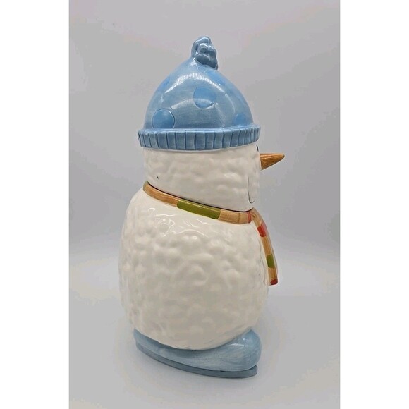 Ice Skating Snowman Ceramic Cookie Jar By Market Place - Picture 2 of 12